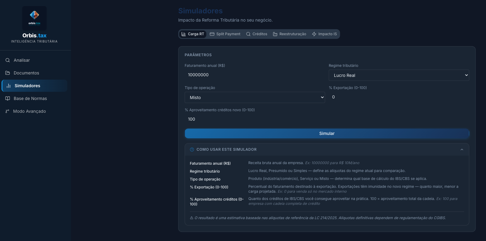 Painel Orbis.tax — Consulta tributária com base legislativa verificada